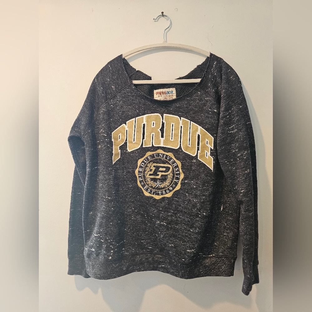 Purdue University Distressed Sweatshirt Black Speckled Graphic Sz L - Picture 2 of 4